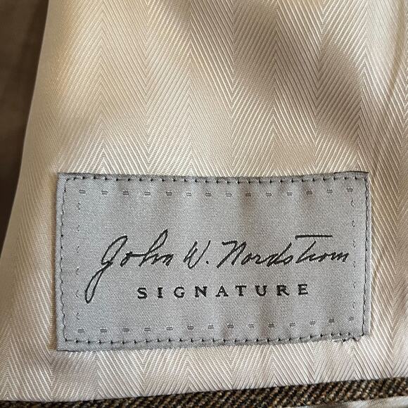 John W Nordstrom Cashmere Silk Blazer 46L Brown Herringbone 2 Button Sport Coat - Picture 10 of 11